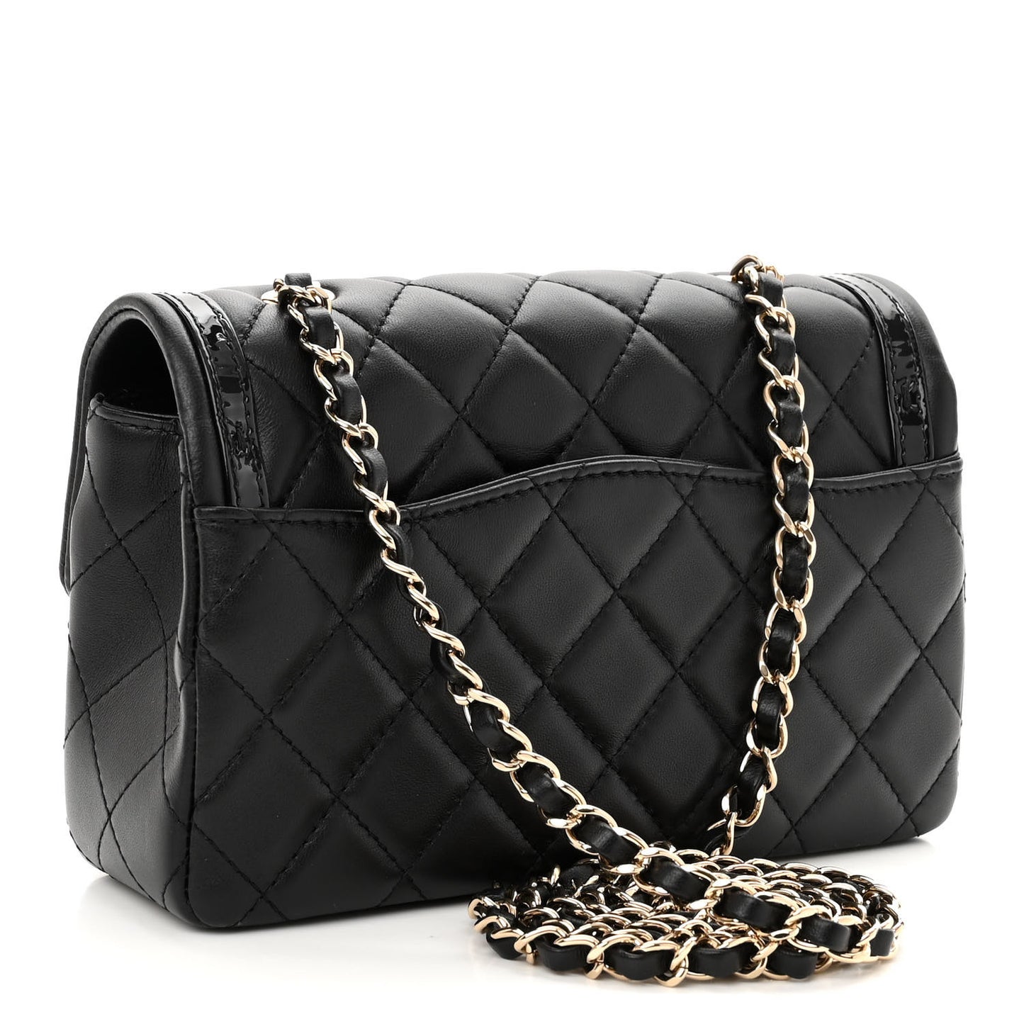 Lambskin Patent Calfskin Mini Flap Bag Black