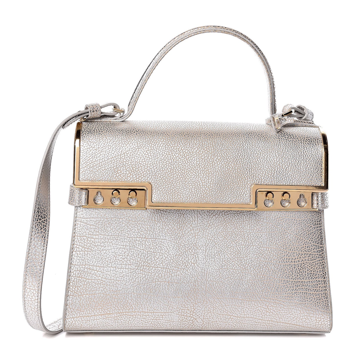 Metallic Crispy Calfskin MM Metal Frame Tempete Satchel Antique Silver