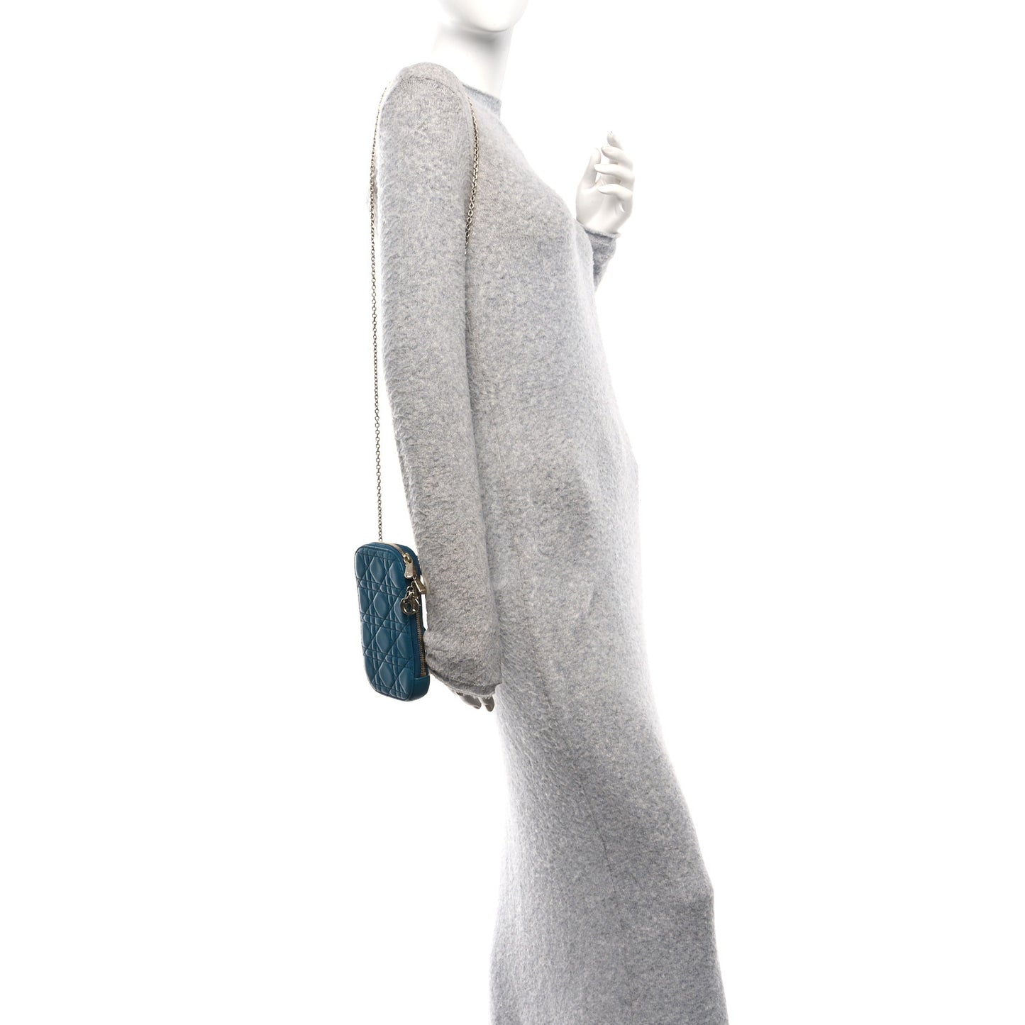Lambskin Cannage Lady Dior Phone Holder Blue
