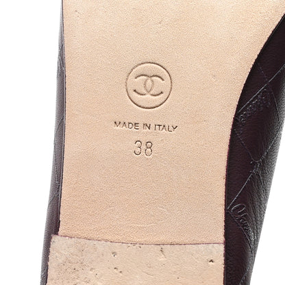 Chanel Printed Lambskin Patent CC Cap Toe Ballerina Flats 38 Burgundy Black 7 of 9