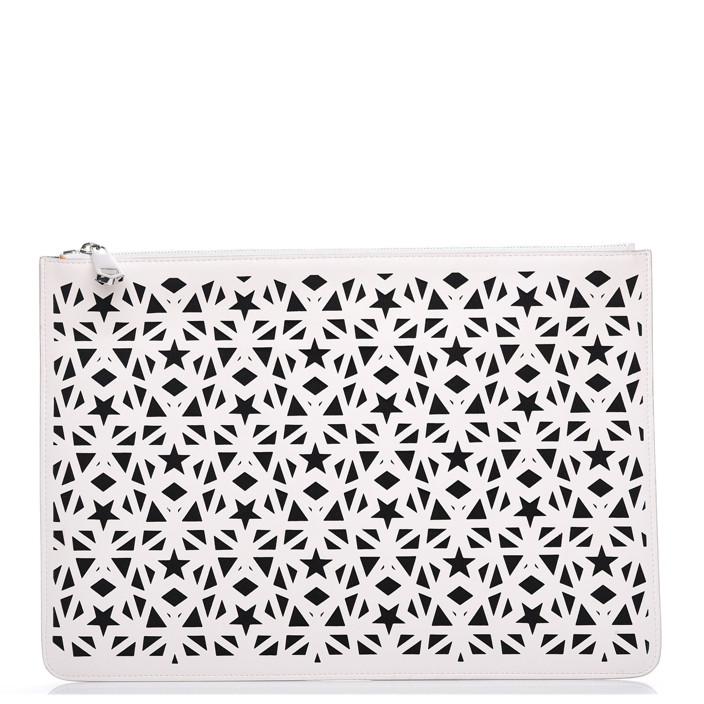Lambskin Star Print Large Pandora Pouch White Black