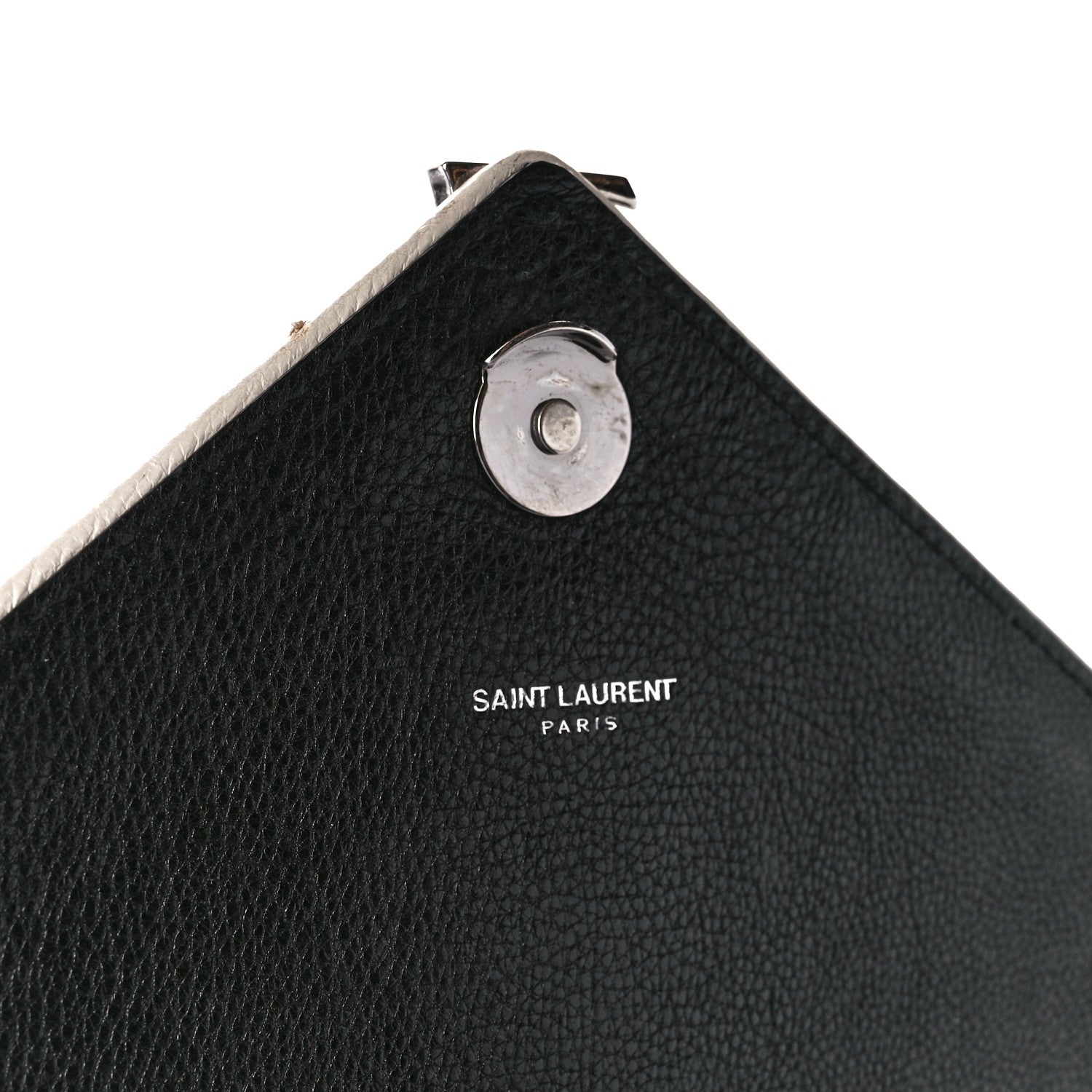 Saint Laurent Calfskin Mixed Matelasse Triquilt Large Monogram Envelope Satchel Black White 6 of 12
