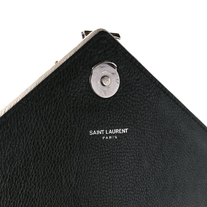 Saint Laurent Calfskin Mixed Matelasse Triquilt Large Monogram Envelope Satchel Black White 6 of 12