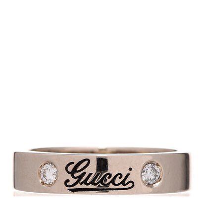Gucci 18K White Gold Diamond 4mm Signature Band Ring 48 4.5 1 of 6