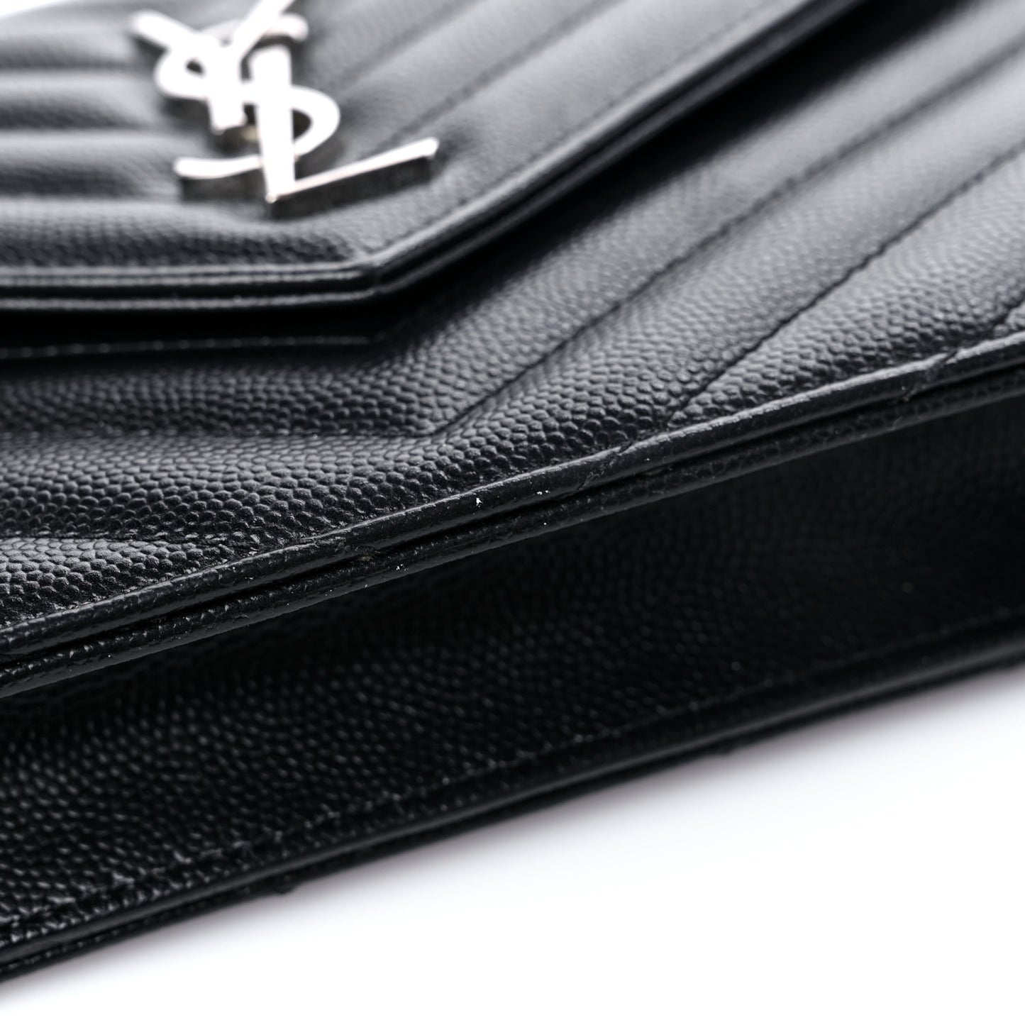 Grain De Poudre Matelasse Chevron Monogram Envelope Chain Wallet Black