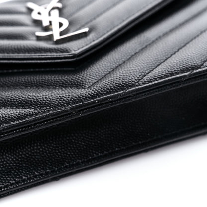 Saint Laurent Grain De Poudre Matelasse Chevron Monogram Envelope Chain Wallet Black 8 of 8