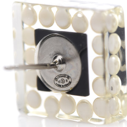 Chanel Pearl Resin Square CC Earrings Black Transparent 4 of 4