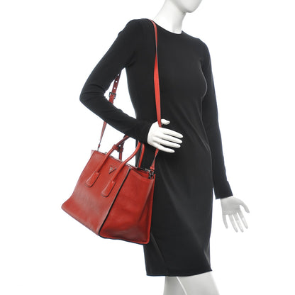 Prada Glace Calf Twin Pocket Tote Fuoco 2 of 8