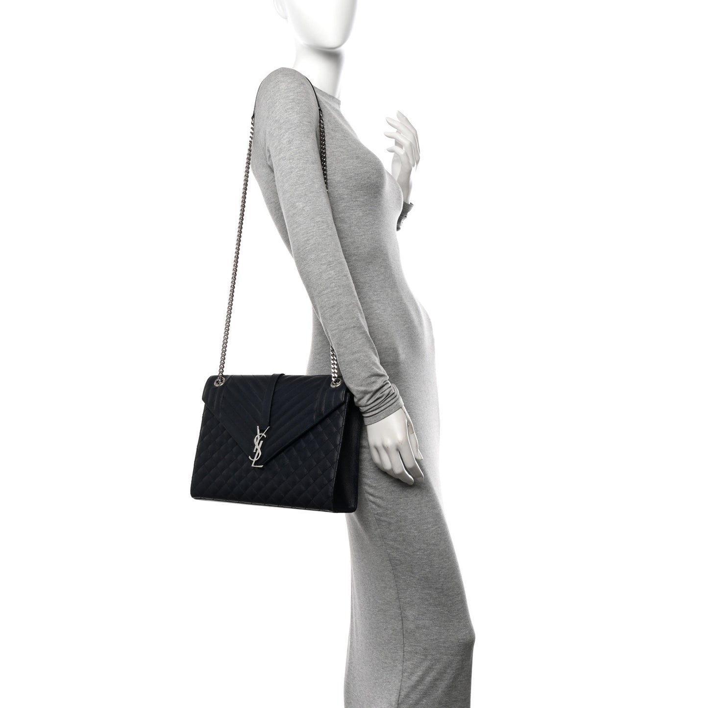 Grain De Poudre Textured Mixed Matelasse Large Triquilt Monogram Satchel Deep Marine