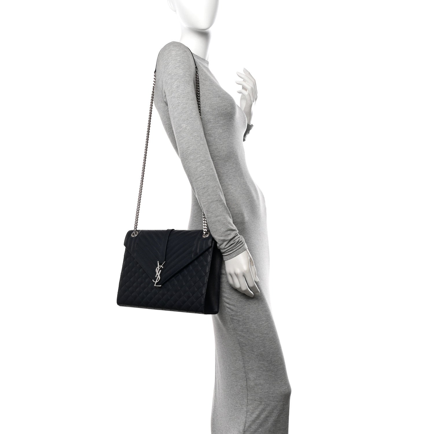 Saint Laurent Grain De Poudre Textured Mixed Matelasse Large Triquilt Monogram Satchel Deep Marine 2 of 10