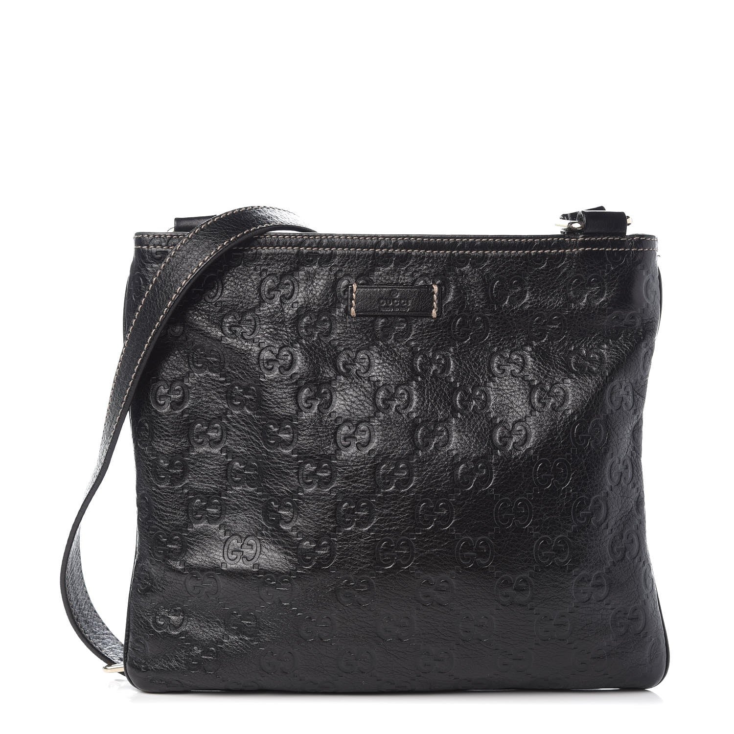 Gucci Guccissima Small Flat Messenger Bag Black 1 of 7