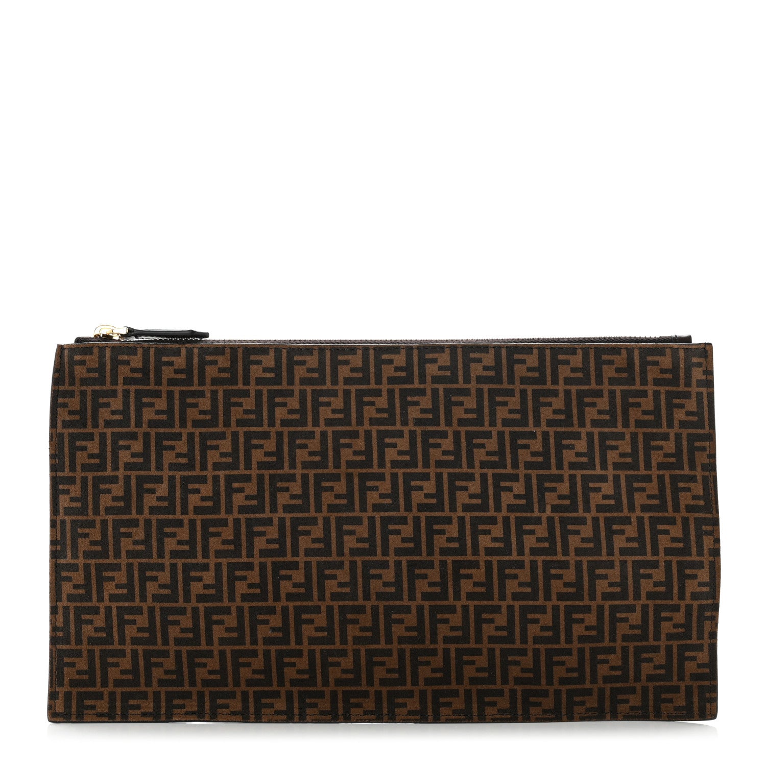 Fendi Suede Vitello King Micro FF Medium Flat Pouch Sigaro Marrone Ebano 1 of 8