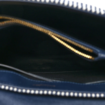 Saint Laurent Striped Denim Y Quilted Monogram Small Loulou Chain Satchel Marine Vintage White 6 of 12