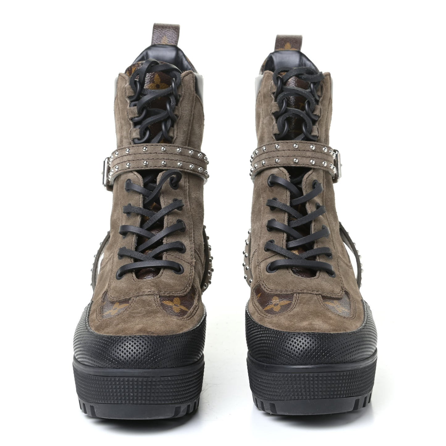 Suede Calfskin Monogram Laureate Platform Desert Boots 37 Kaki
