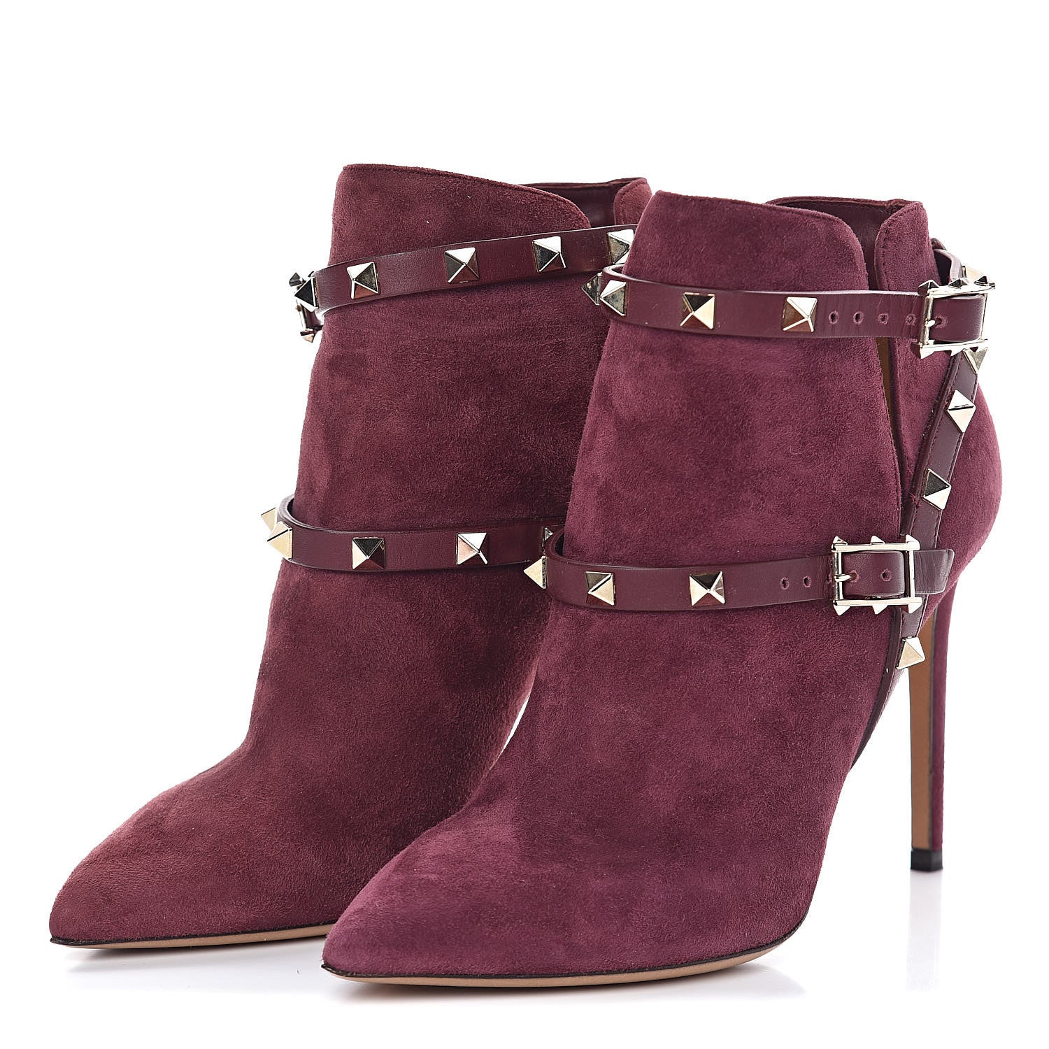 Valentino Garavani Suede Rockstud Double Buckle 100mm Ankle Boots 36 Rubin 3 of 8