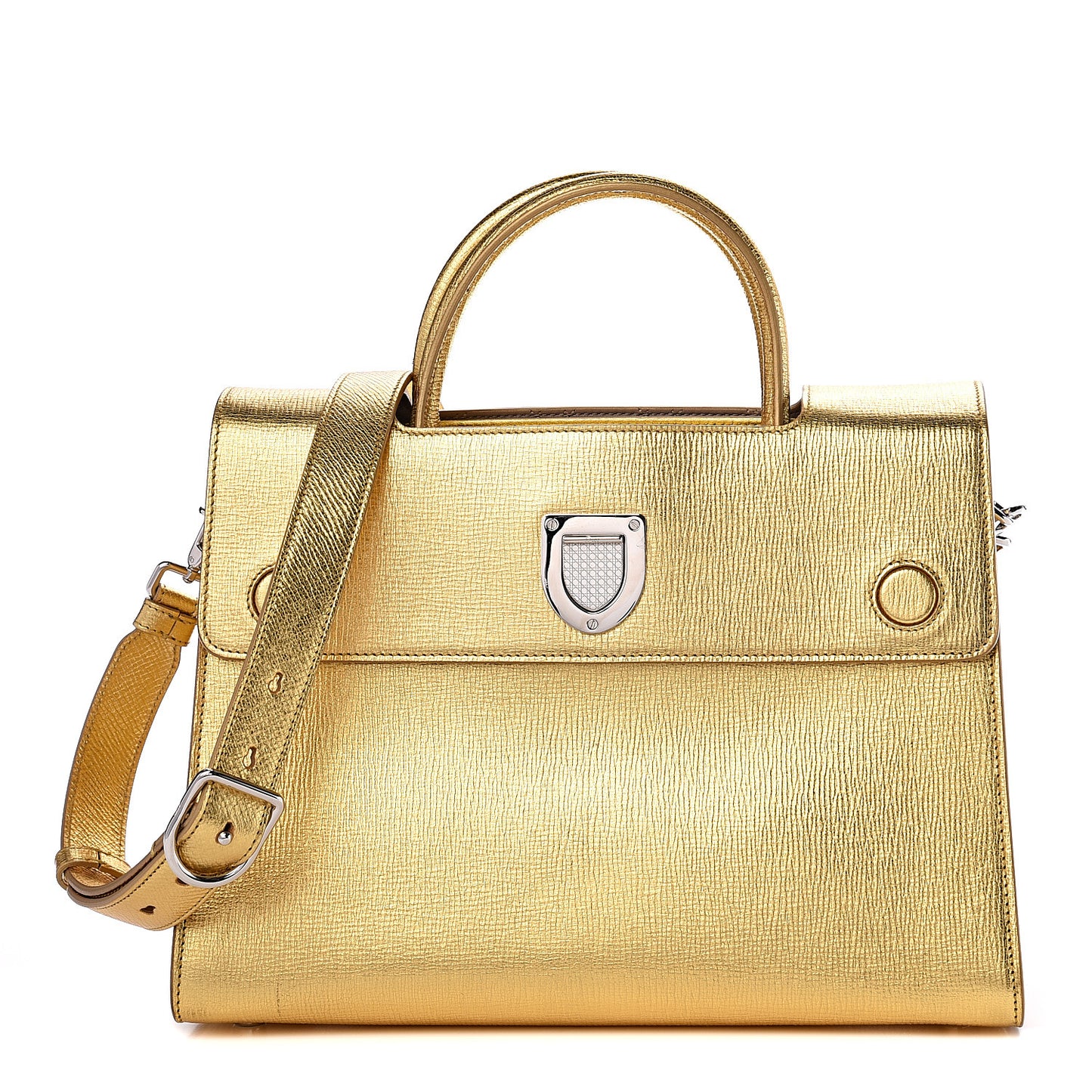 Metallic Goatskin Medium Diorever Flap Gold