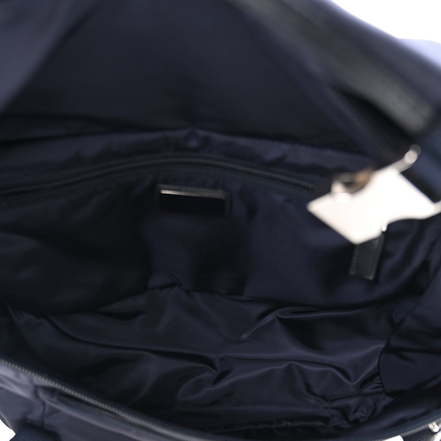 Re-Nylon Saffiano Double Snap Buckle Zip Flap Shoulder Bag Bleu