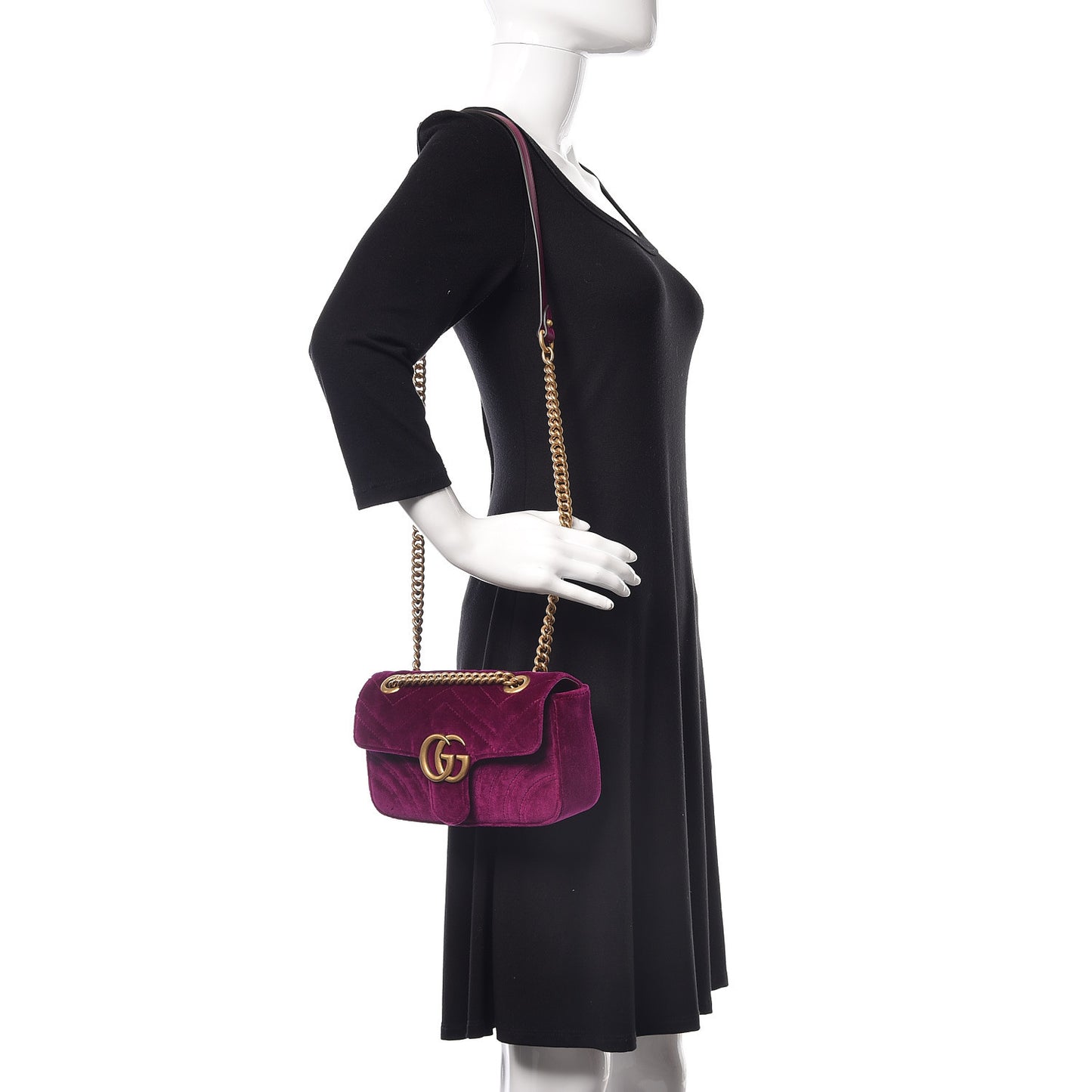 Velvet Matelasse Mini GG Marmont Shoulder Bag Fuchsia Violet Cyclamen