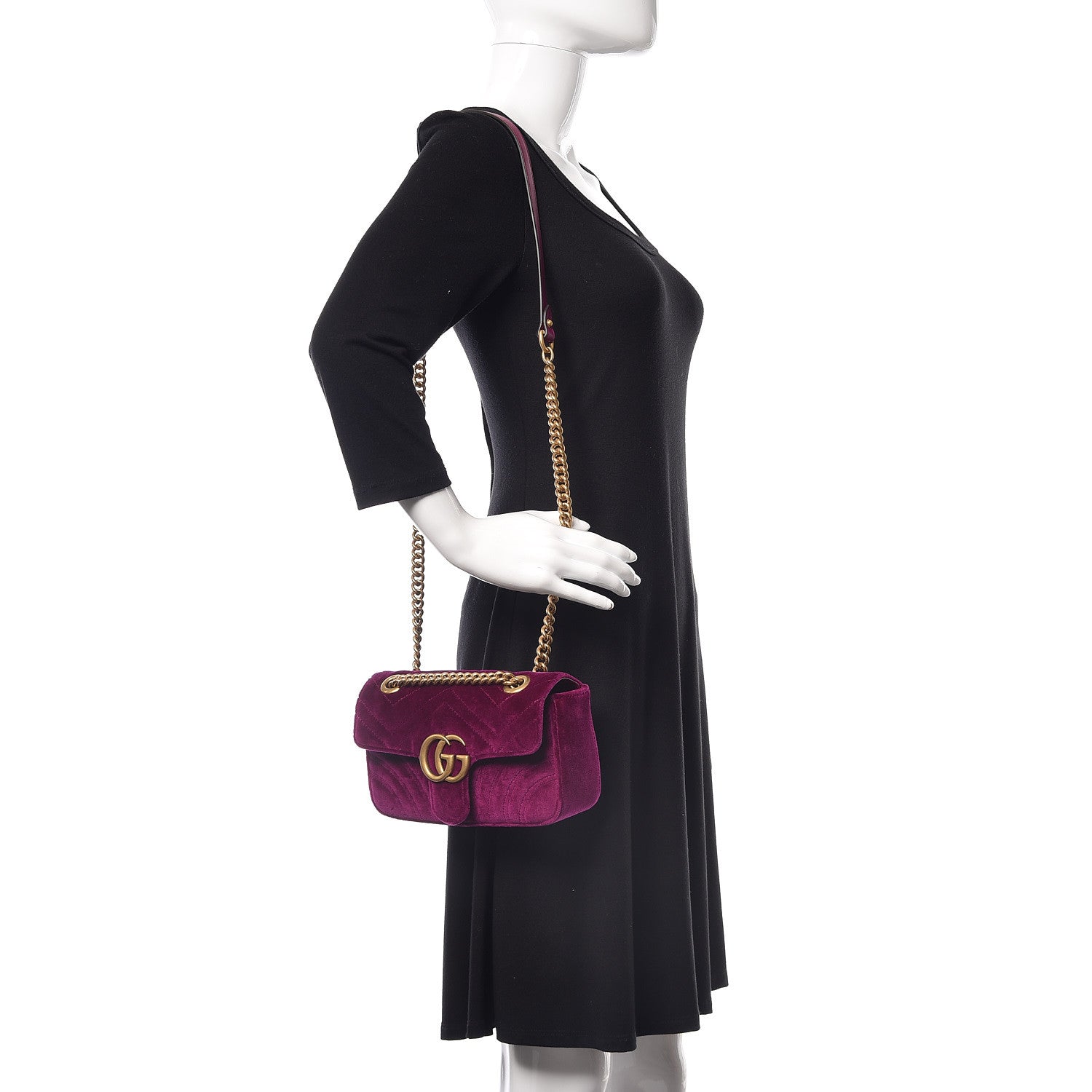 Gucci Velvet Matelasse Mini GG Marmont Shoulder Bag Fuchsia Violet Cyclamen 2 of 9