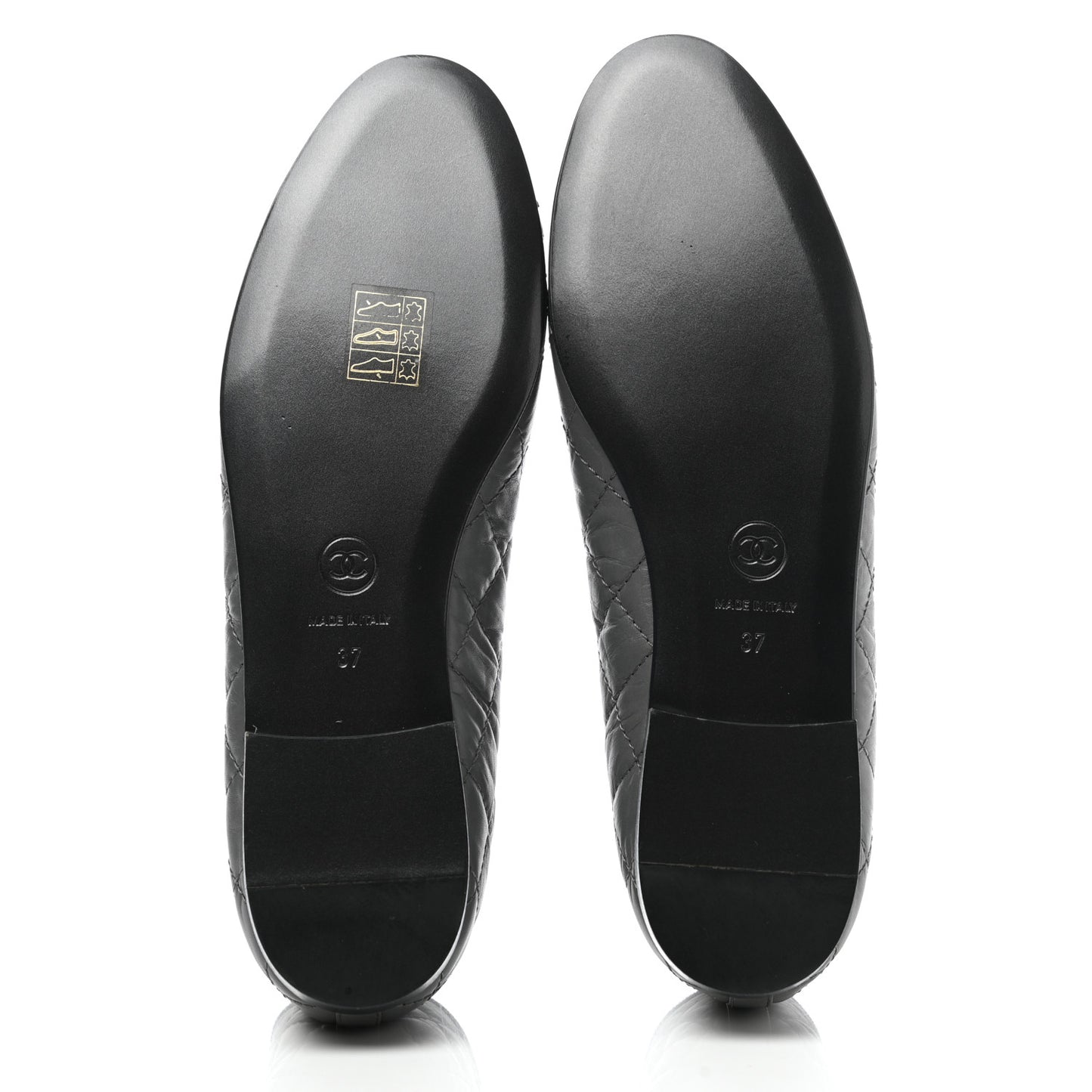 Aged Calfskin Quilted CC Cap Toe Ballerina Flats 37 Grey