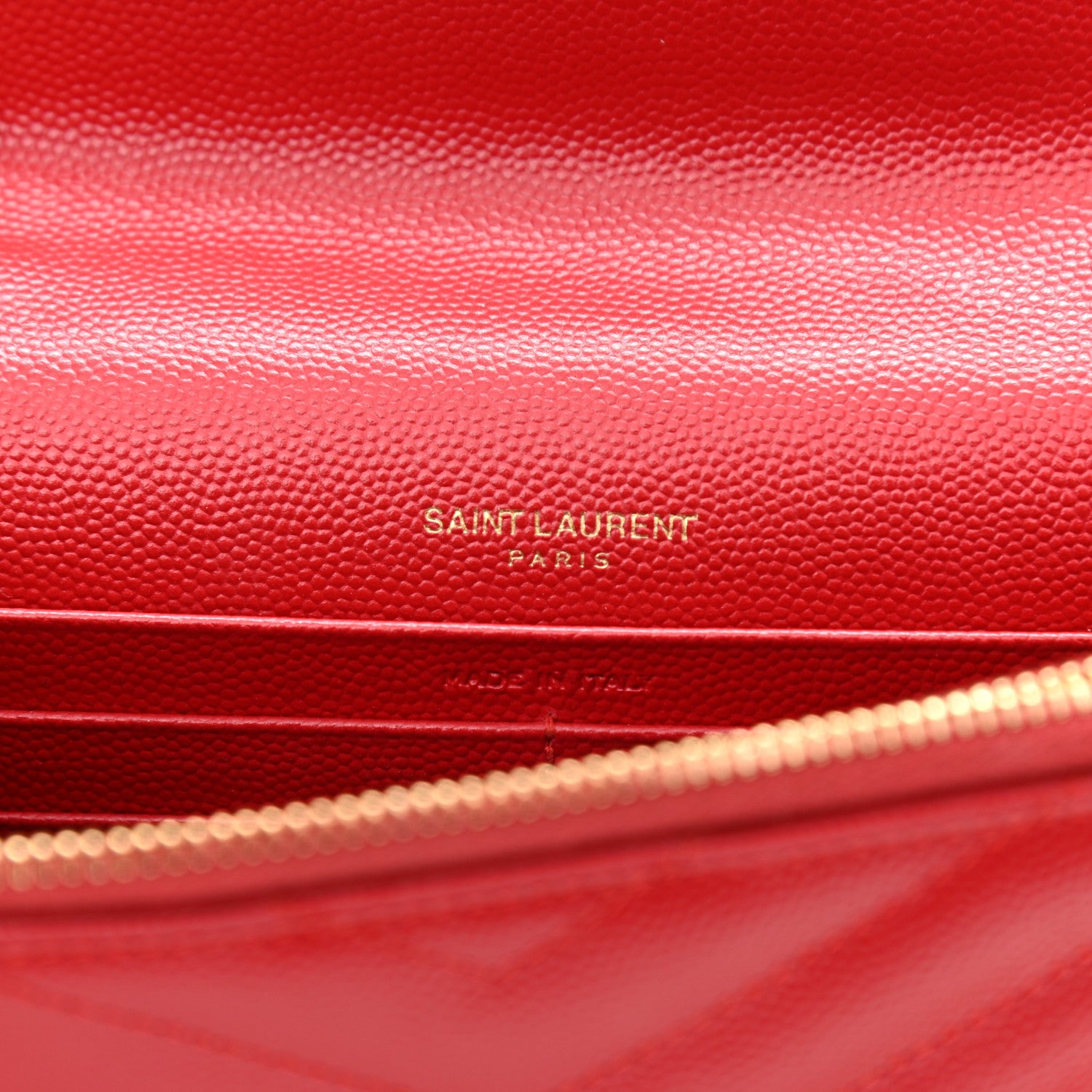 Saint Laurent Grain De Poudre Matelasse Chevron Monogram Envelope Chain Wallet New Red 6 of 11