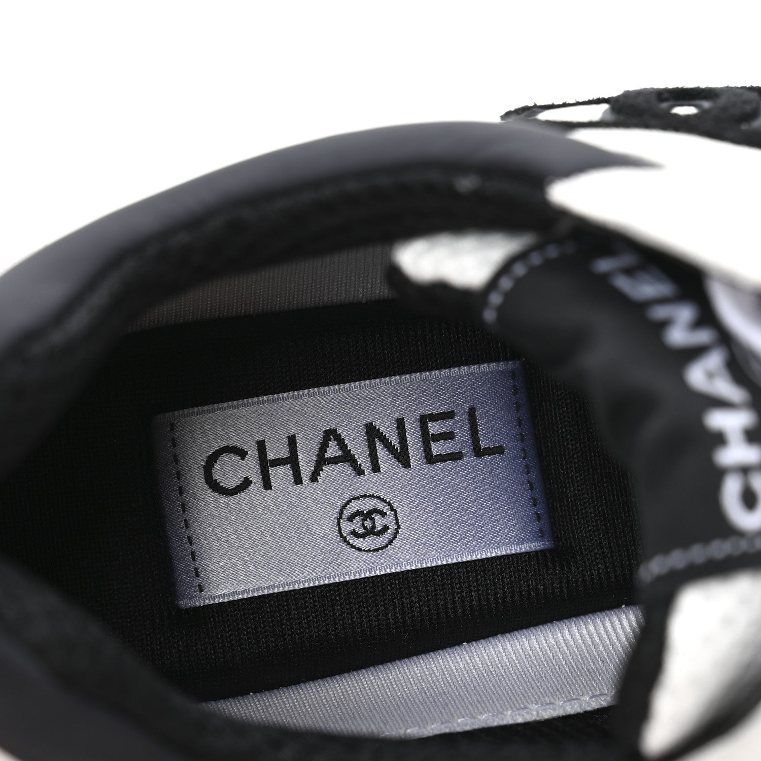 Chanel Mesh Suede Calfskin Grained Calfskin Womens CC Sneakers 37.5 White Black 7 of 8