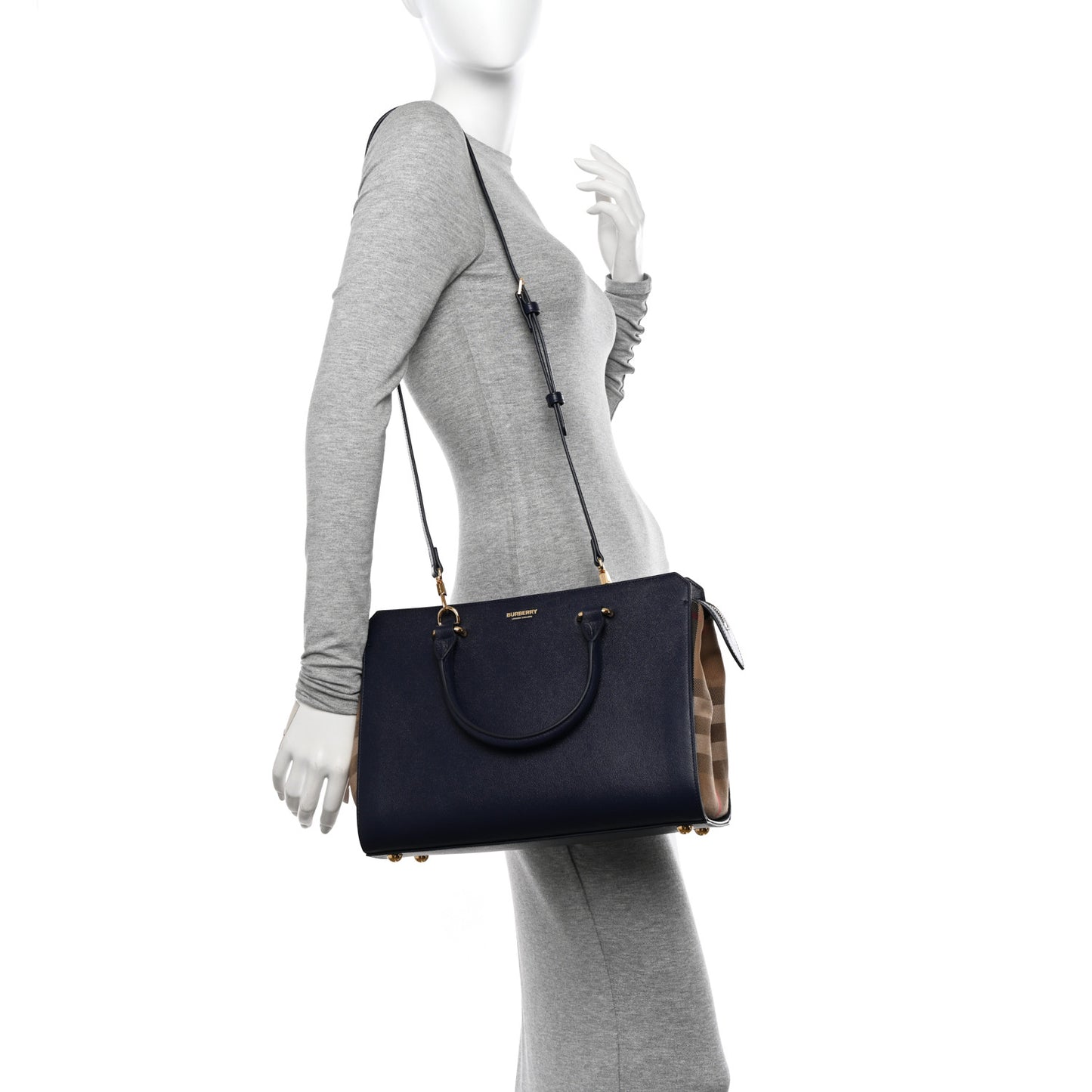 Calfskin Mega Check Small Banwell Tote Dark Canvas Blue