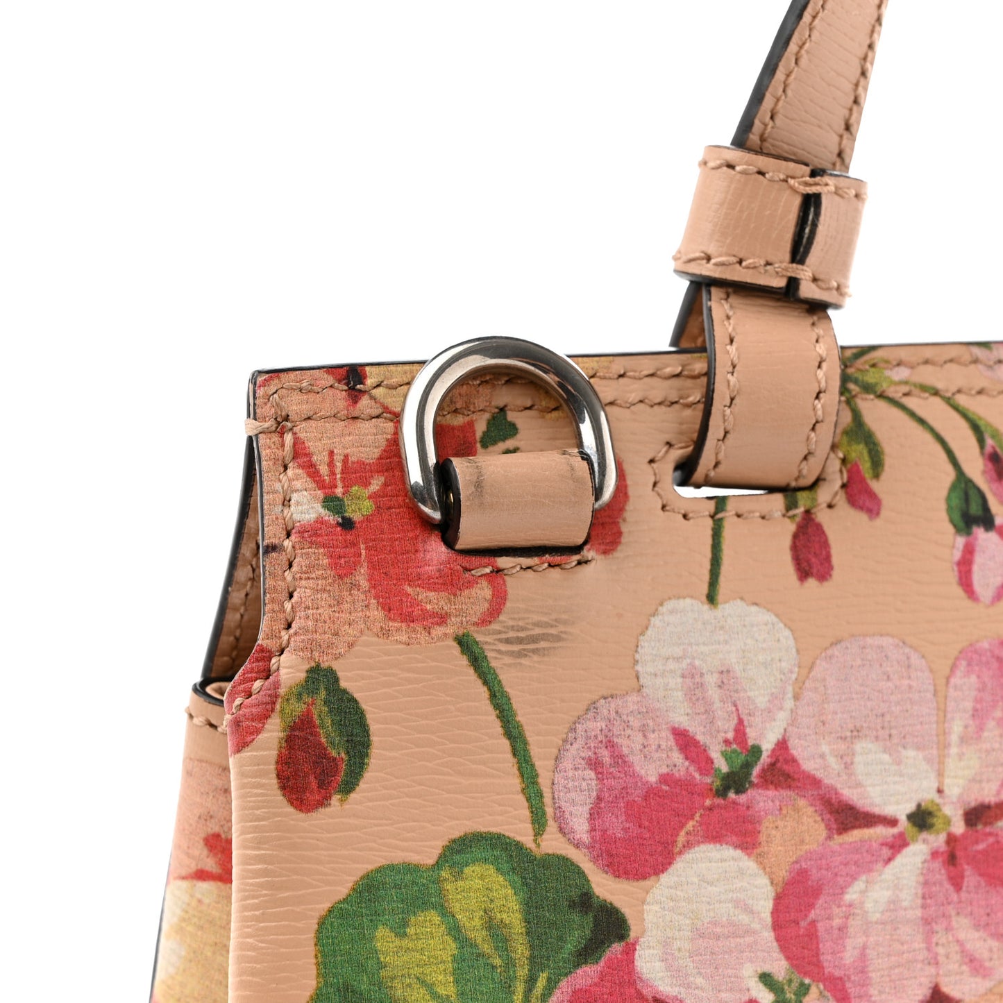 Shangai Calfskin Blooms Print Small Bamboo Daily Top Handle Bag Pink Apricot Multicolor
