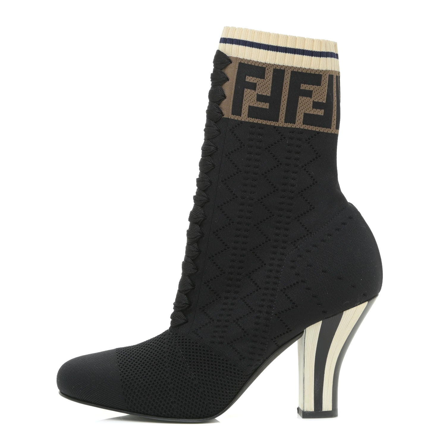 Fendi Stretch Fabric FF Reloaded Openwork Rockoko Sock Boots 39 Black Tobacco Marino 1 of 11