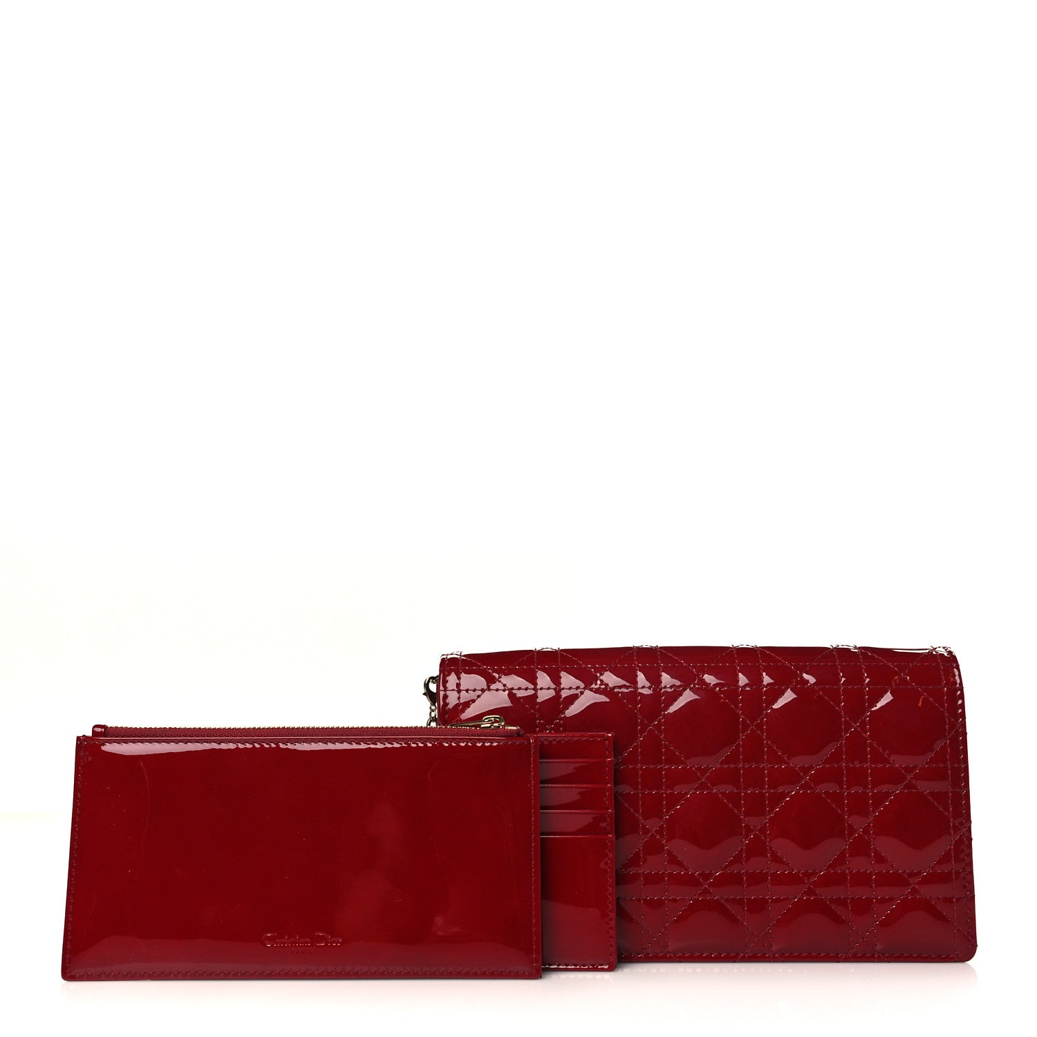 Christian Dior Patent Cannage Lady Dior Chain Wallet Rouge Ceris 1 of 10