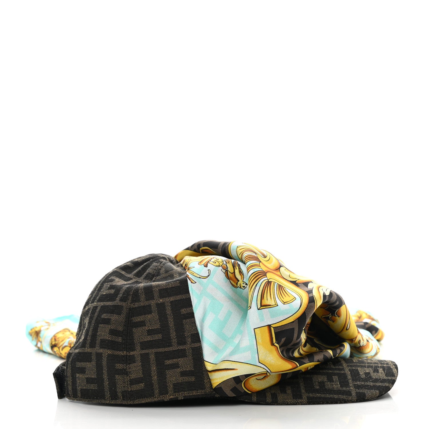 Fendi X VERSACE Silk FF Baroque Fendace Foulard Cap 59 Gold 6 of 11