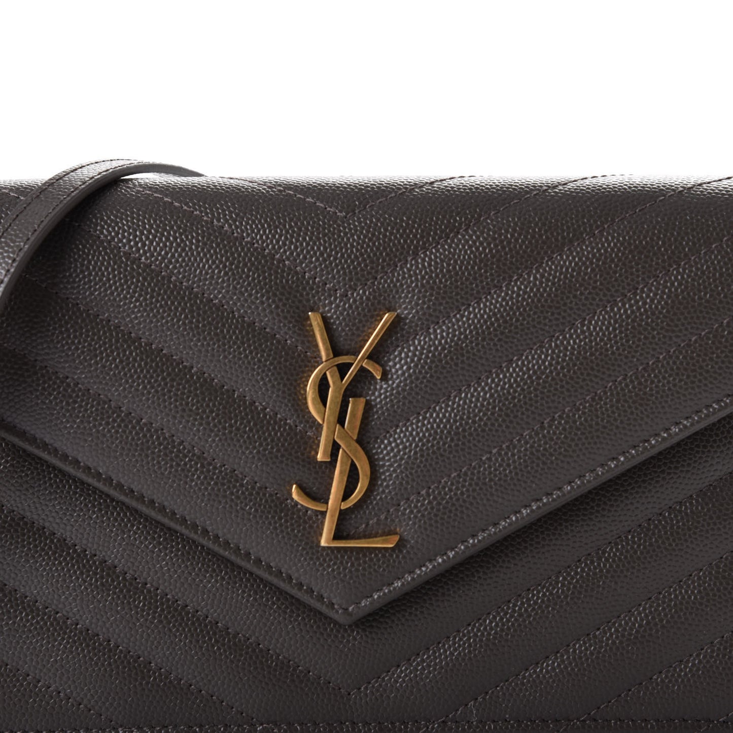 Grain De Poudre Matelasse Chevron Monogram Envelope Chain Wallet Pebble