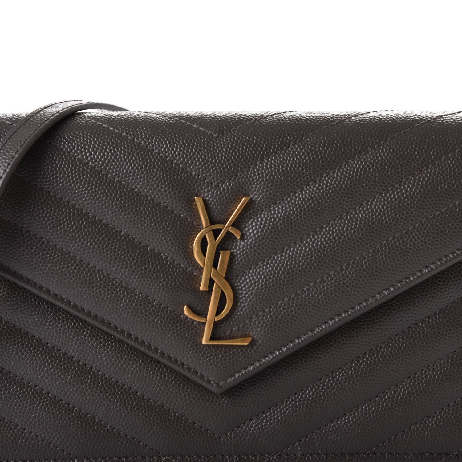 Saint Laurent Grain De Poudre Matelasse Chevron Monogram Envelope Chain Wallet Pebble 7 of 7