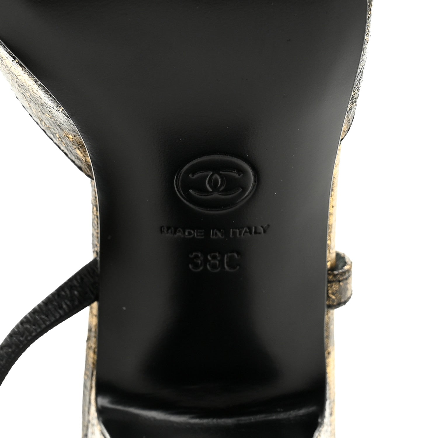 Chanel Laminated Lambskin Grosgrain Cap Toe CC Slingback Pumps 38 Gold Black 8 of 10
