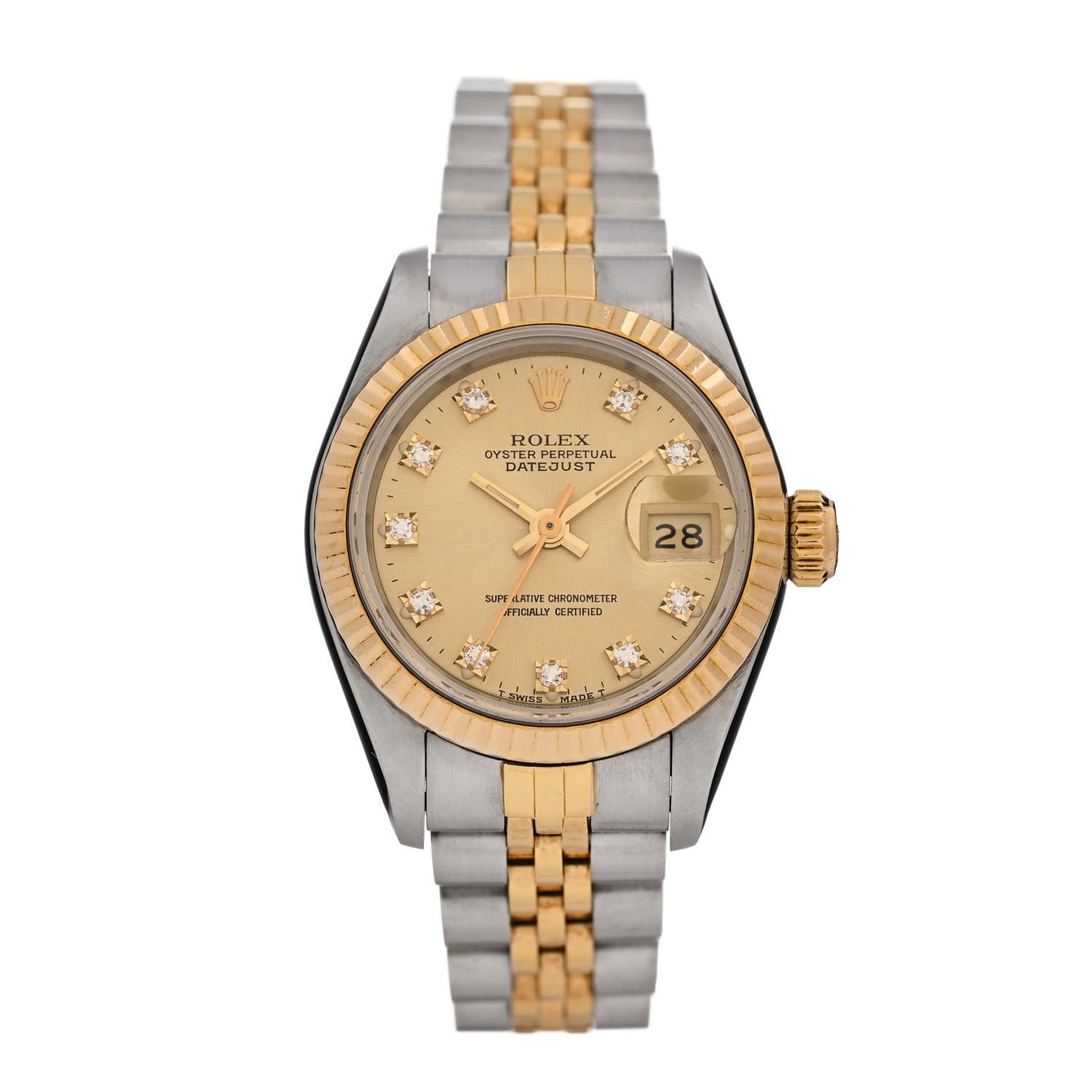 Stainless Steel 18K Yellow Gold Diamond 26mm Oyster Perpetual Datejust Watch Champagne 69173