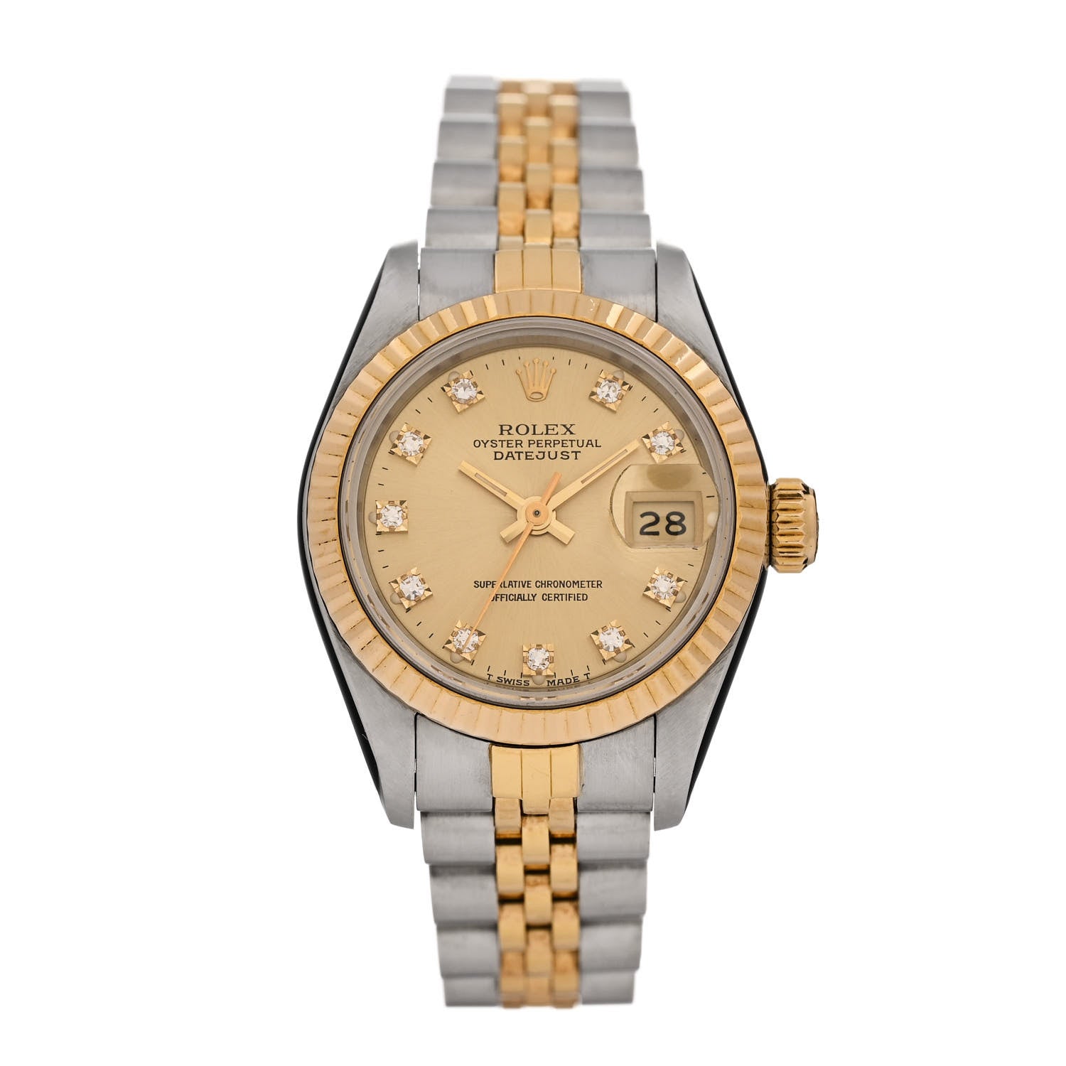 Rolex Stainless Steel 18K Yellow Gold Diamond 26mm Oyster Perpetual Datejust Watch Champagne 69173 1 of 4