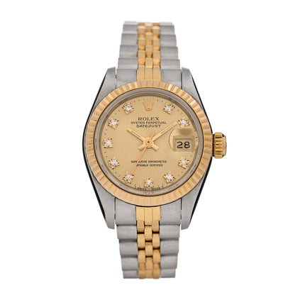Rolex Stainless Steel 18K Yellow Gold Diamond 26mm Oyster Perpetual Datejust Watch Champagne 69173 1 of 4