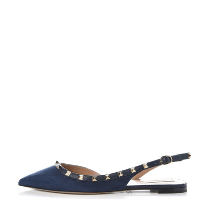 Valentino Garavani Suede Nappa Rockstud Slingback Flats 41 Marine 1 of 8