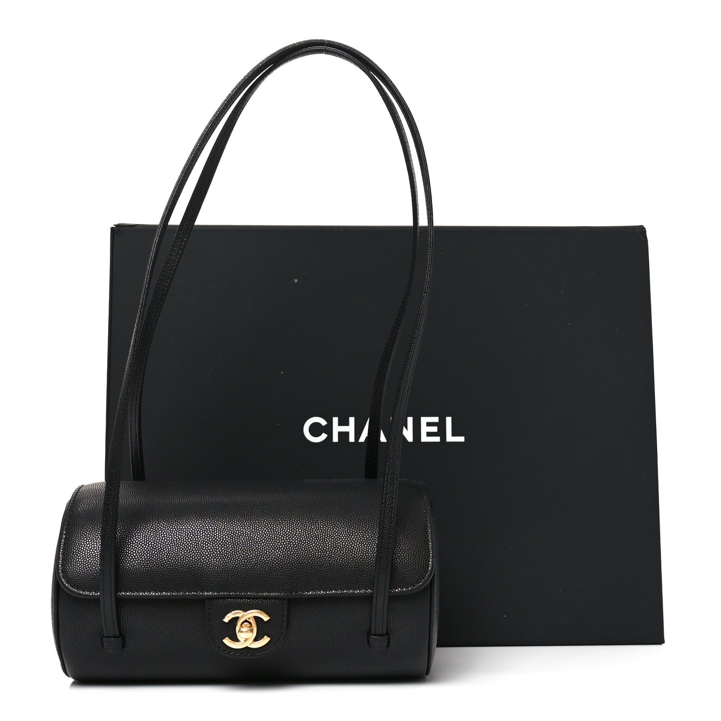 Shiny Caviar Preppy Coco Small Bowling Bag Black
