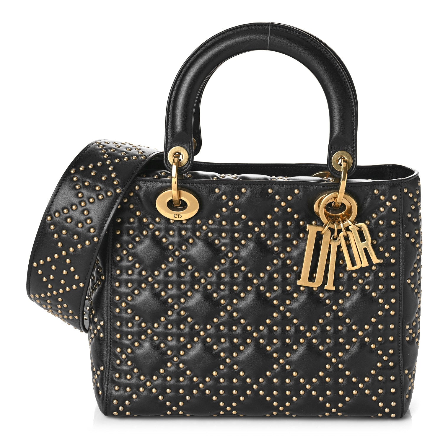 Christian Dior Calfskin Cannage Studded Medium Supple Lady Dior Black 1 of 12