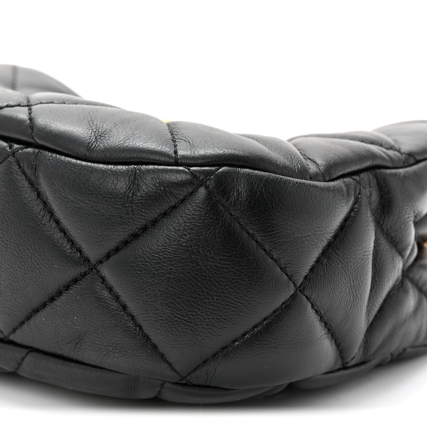 Lambskin Quilted Small Chain Hobo Black
