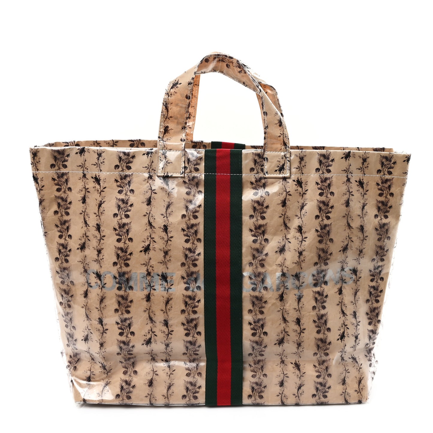 X COME DE GARCONS Plastic Web Floral Paper Shopper Tote