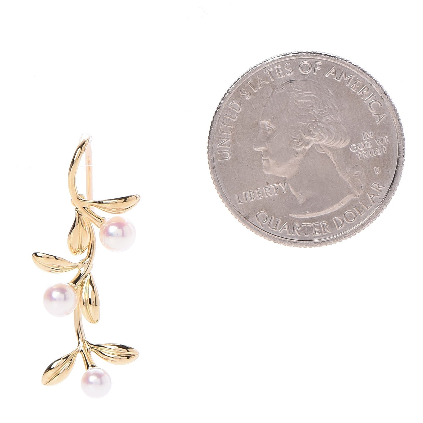 18K Yellow Gold Akoya Pearl Olive Leaf Earrings