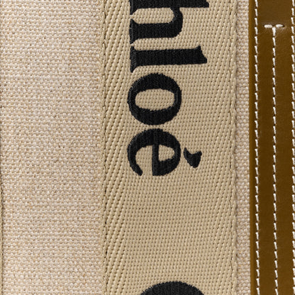 Chloe Cotton Calfskin Small Woody Ribbon Tote With Strap White Brown 9 of 11