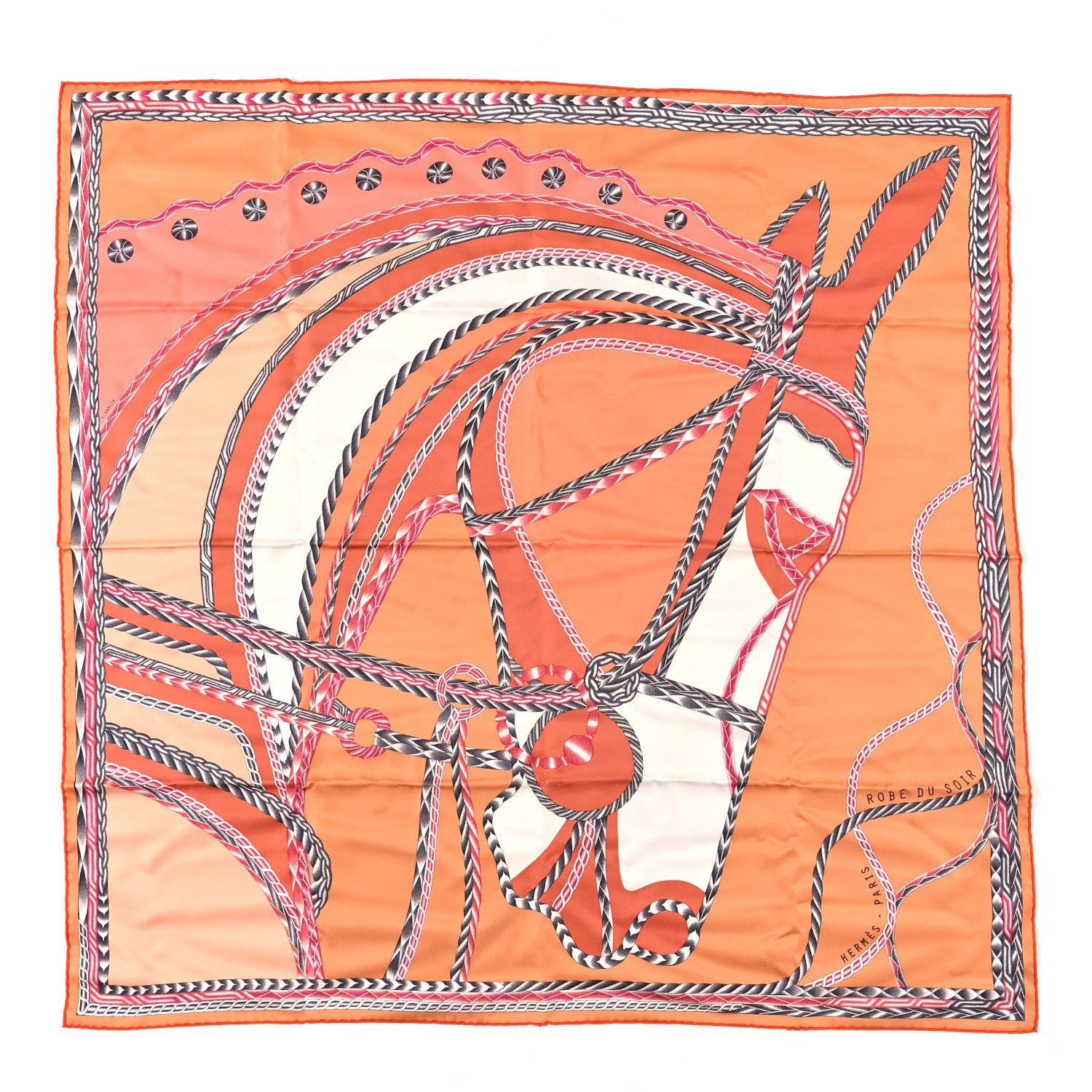 Hermes Silk Robe Du Soir Scarf 90 Peche Corail White 1 of 3