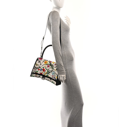 Balenciaga X GUCCI Canvas Boarded Plutone Calfskin Flora Logo Print Medium Hourglass Top Handle Bag White Multicolor Black 2 of 10