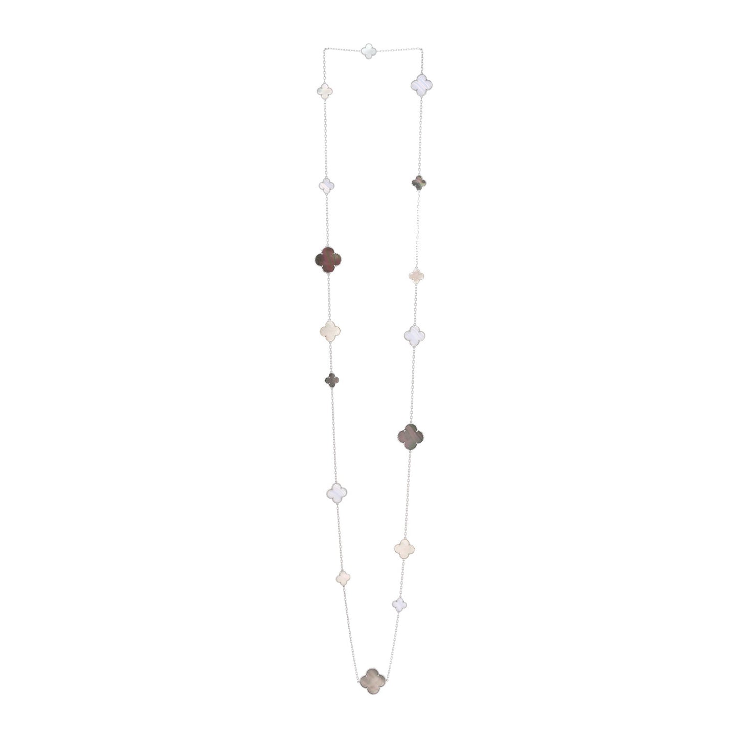 18K White Gold Onyx Mother of Pearl 16 Motifs Magic Alhambra Necklace