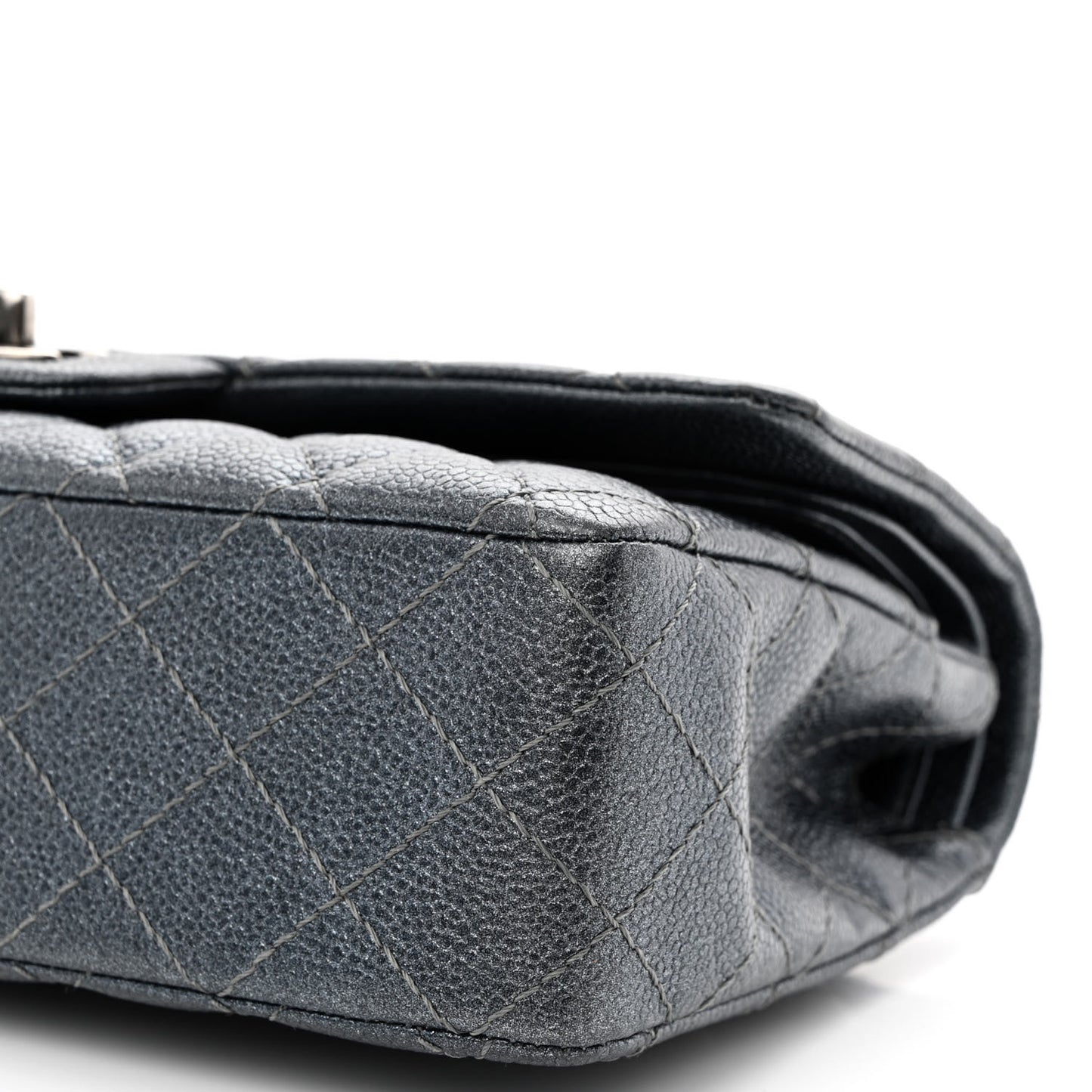 Pearly Caviar Quilted Medium Double Flap Grey