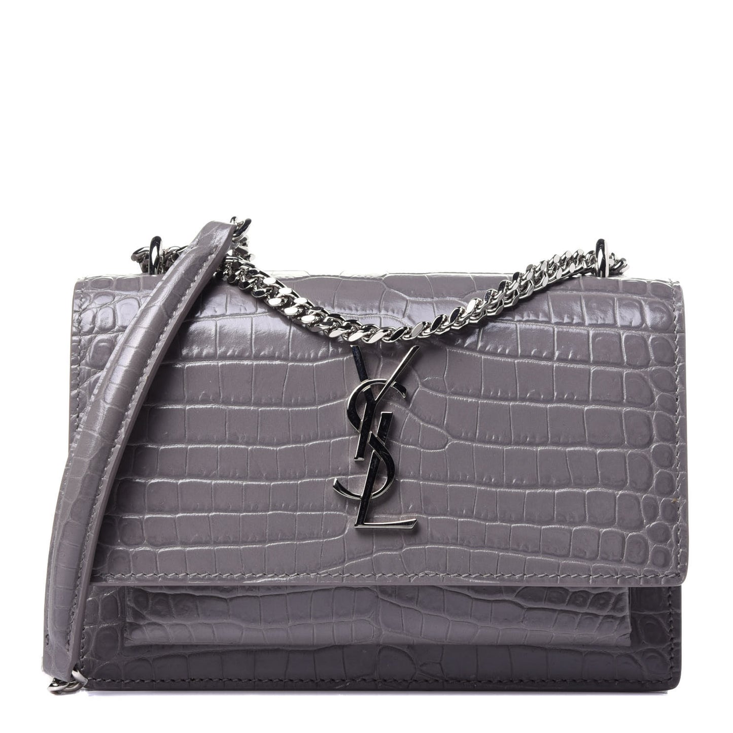 Calfskin Crocodile Embossed Monogram Sunset Chain Wallet Fog