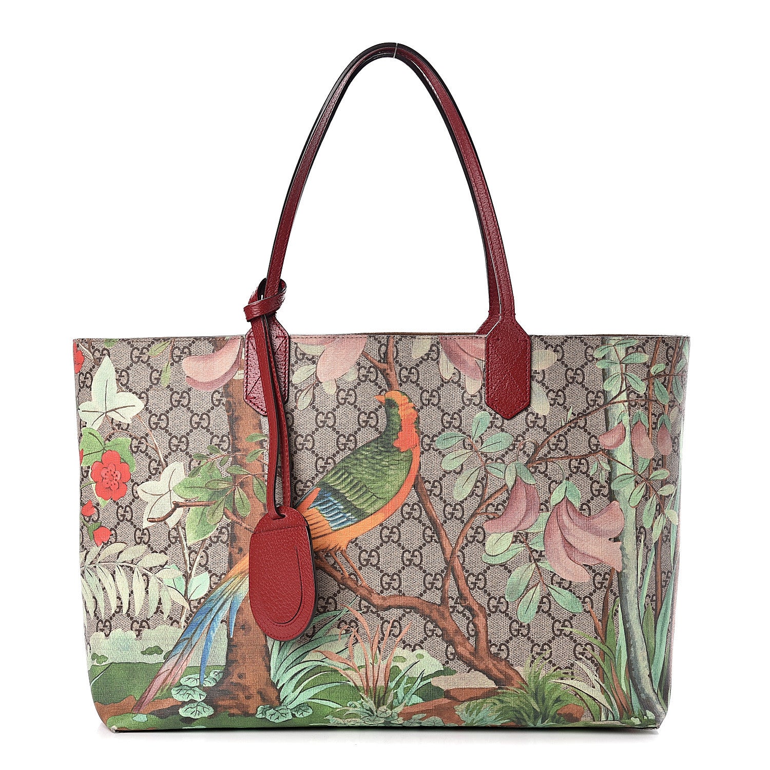 Gucci GG Supreme Monogram Tian Medium Shopping Tote Beige Multicolor Red 1 of 21